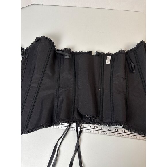 Vintage Pin Up Black Jacquard Floral Lace Up Boned Frilly Corset Bustier Top S - Picture 7 of 10